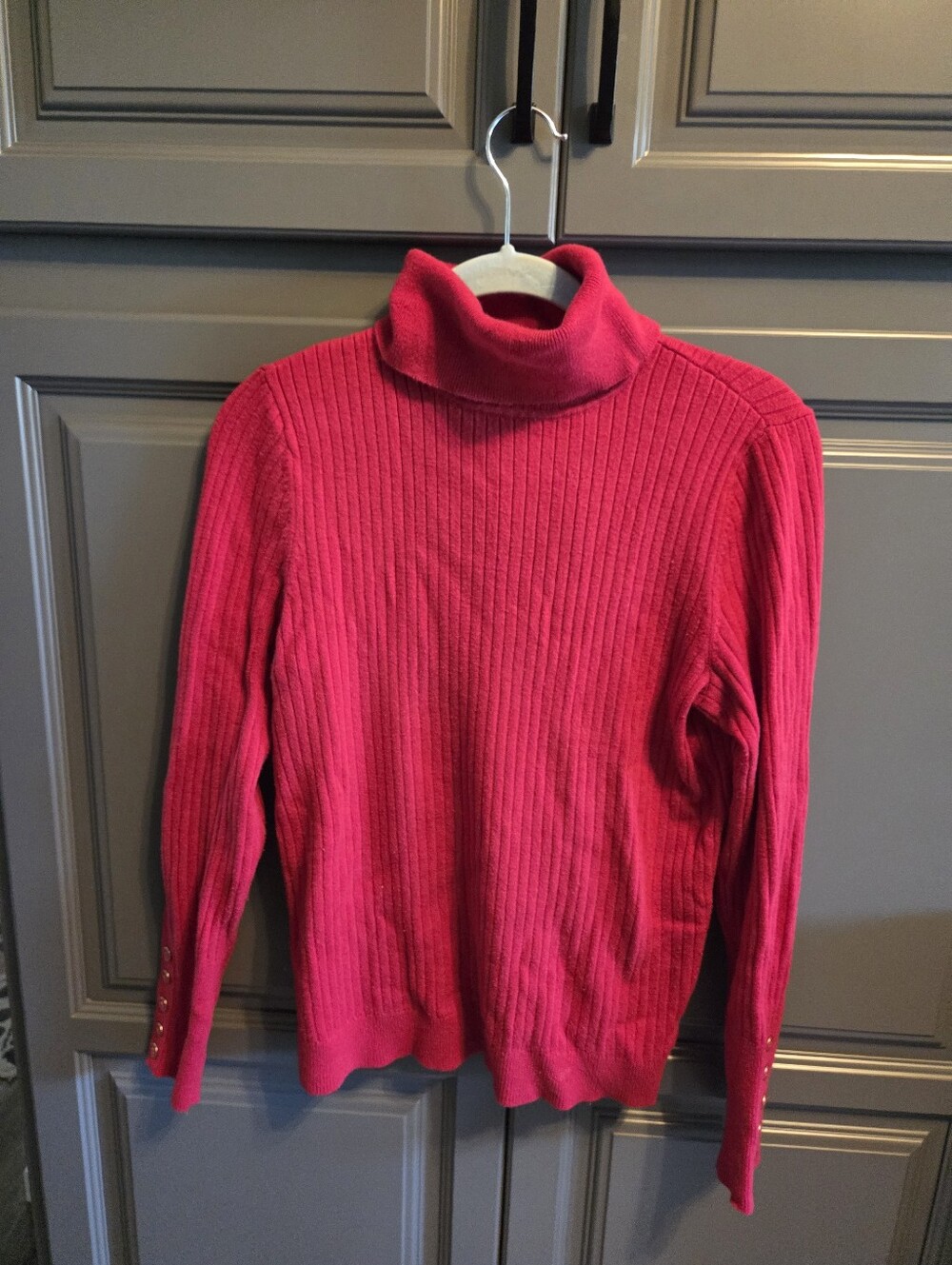 TALBOTS RED RIBBED TURTLE NECK Cotton Nylon Spandex Mix.SIZE SMALL